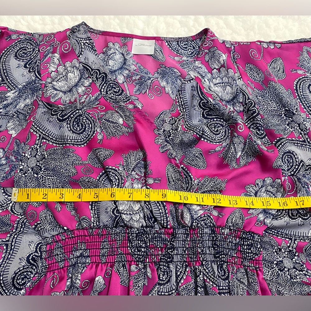 Freshine Womens M Purple Floral Paisley Satin Tunic Top Boho Eclectic Whimsigoth - Picture 8 of 13